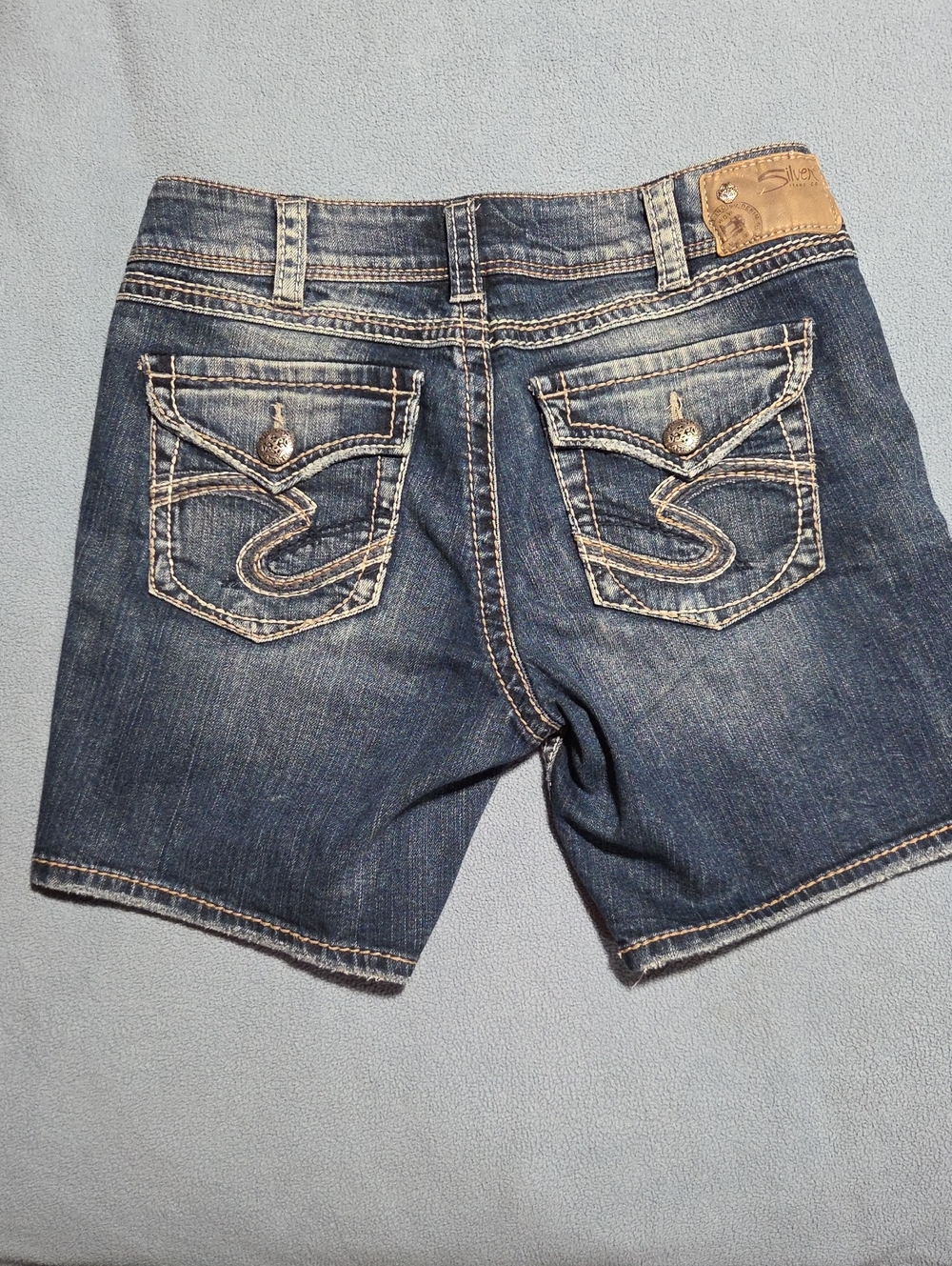 Silver Jeans Washed Blue Denim Shorts with Embroidered Back Pockets